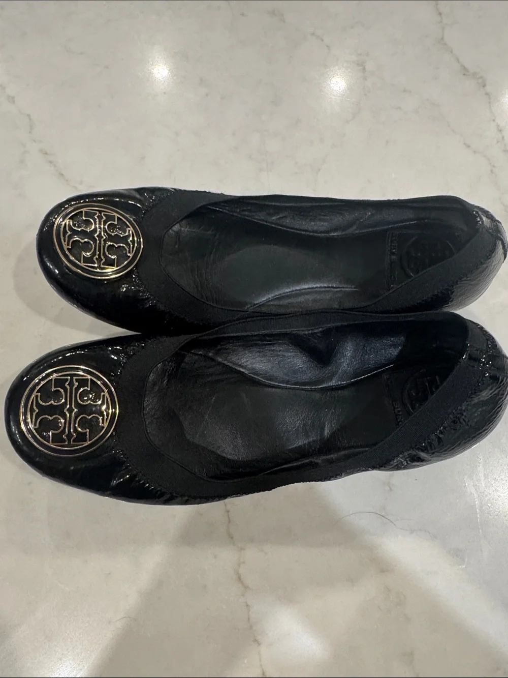Tory Burch Black Patent Leather Logo Ballet Flats